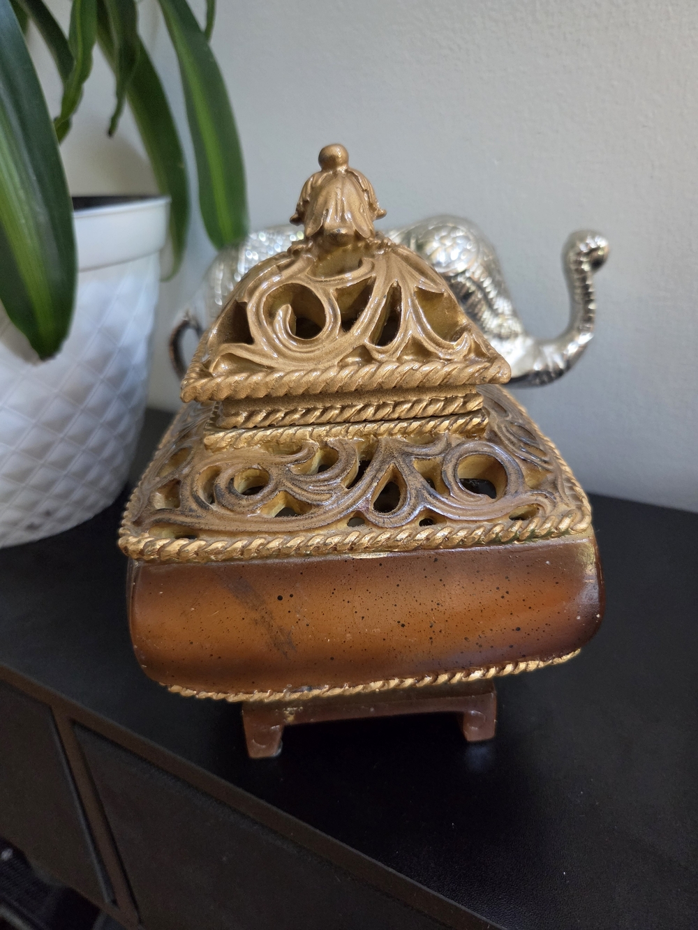 Gold and Amber Decorative Trinket Box - Home Accents